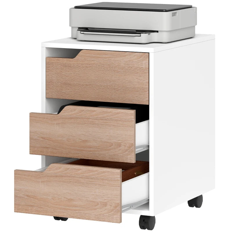 3 Drawer Mobile File Cabinet on Wheels - Vertical Oak Filing Cabinet for Home Office Organization