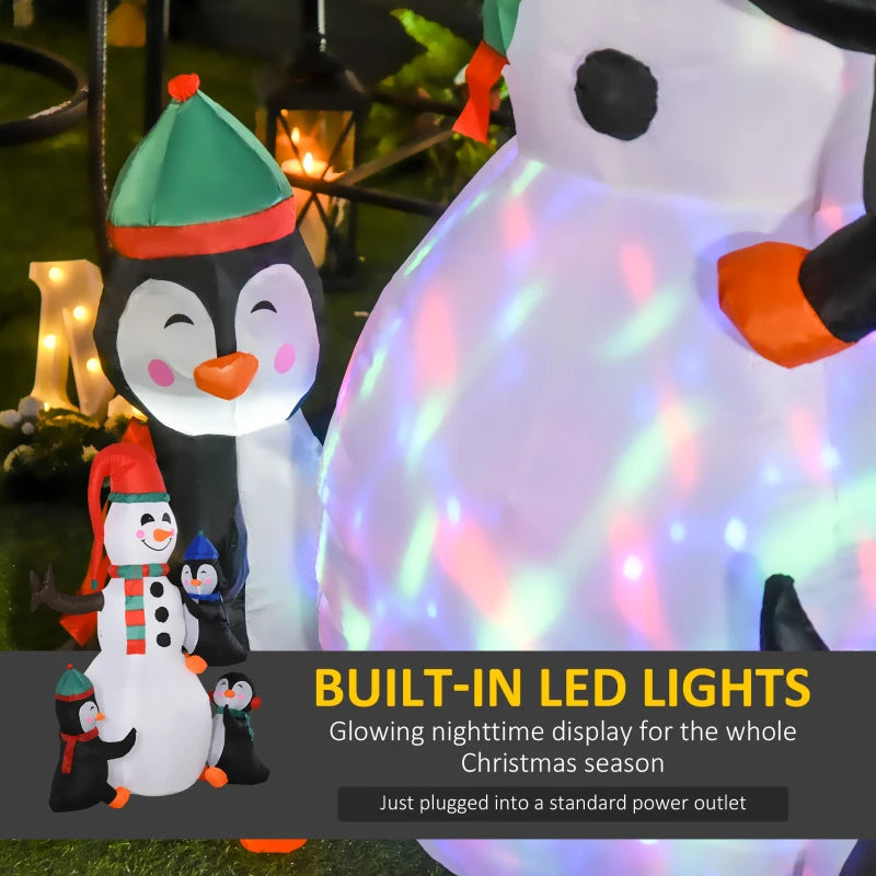 6ft Inflatable Christmas Snowman with 3 Penguins - LED Holiday Outdoor Yard Decoration for Festive Xmas Decor