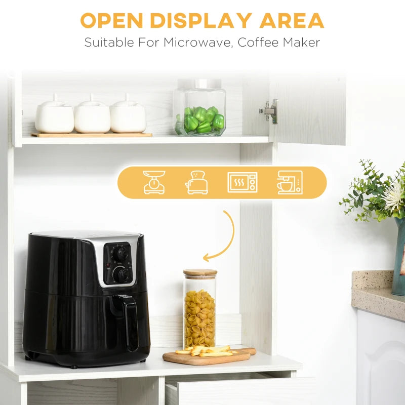 Modern Freestanding Kitchen Cupboard - Stylish Storage Cabinet with Doors, Adjustable Shelves & Microwave Counter in White