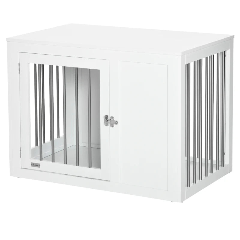 2-in-1 Dog Cage & Side Table for Medium Dogs - White, Lockable Doors, Stylish Pet Furniture, Space-Saving Design