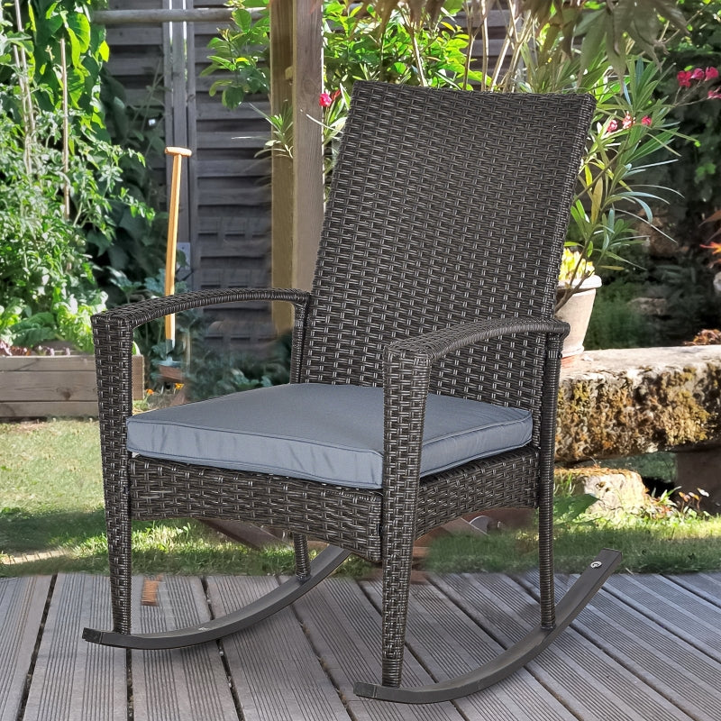 Grey Rattan Garden Rocking Chair Set with Armrest and Cushion