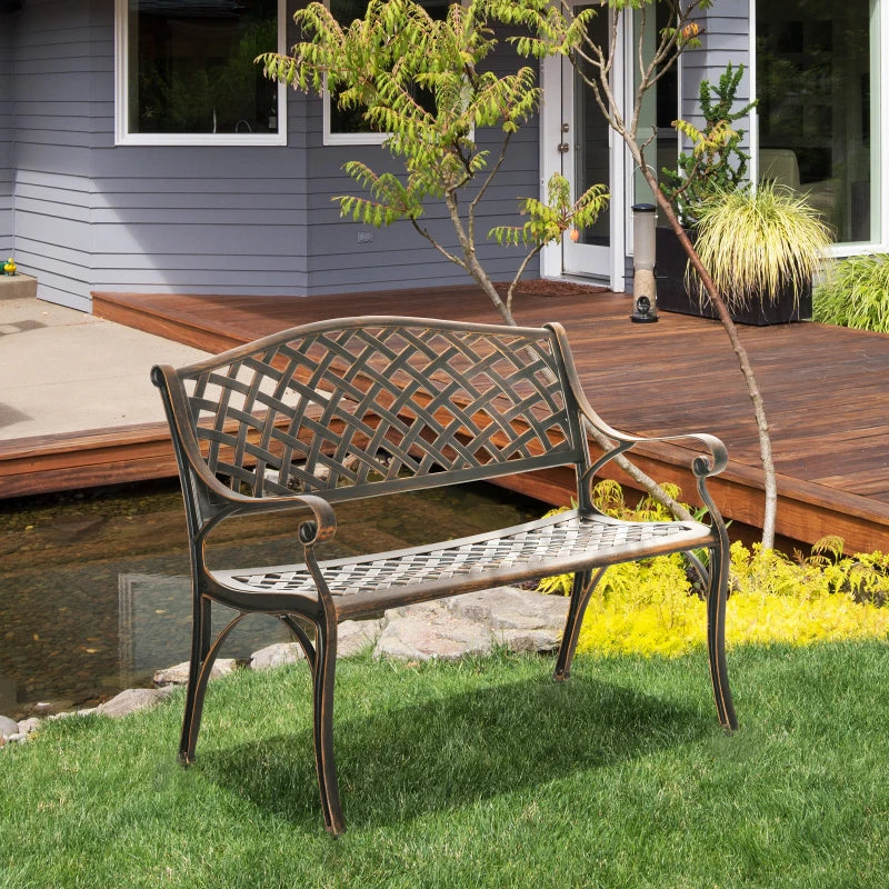 Bronze 2-Seater Cast Aluminium Outdoor Garden Bench