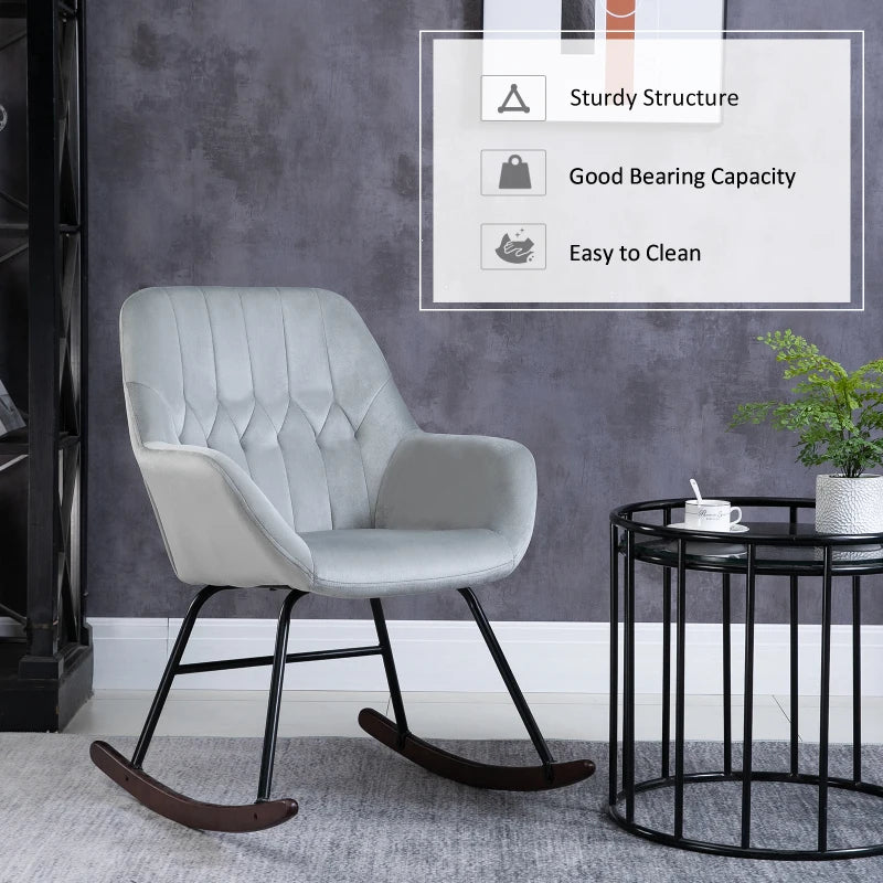 Stylish Rocking Chair with Steel Frame and Sponge Padding for Living Room, Office, Balcony in Grey and Black