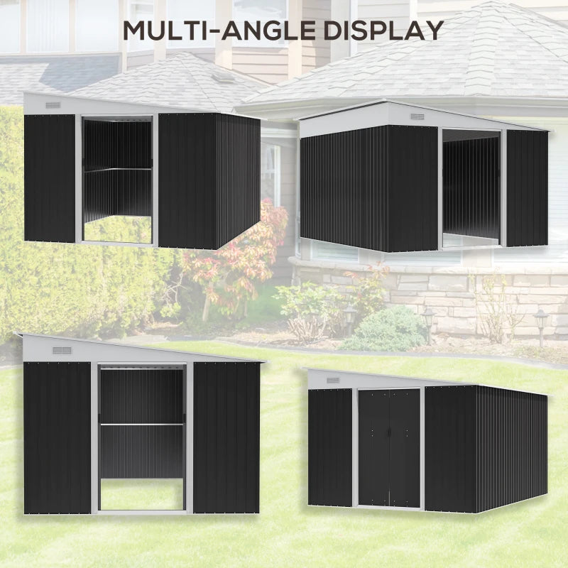 3.3 x 2.68m Black Corrugated Metal Garden Shed - Durable Outdoor Storage Solution