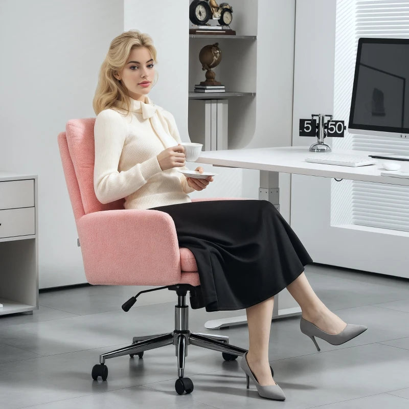 Pink Sherpa Fleece Office Chair 91-99cm Height - Cozy Ergonomic Design for Home & Office Comfort