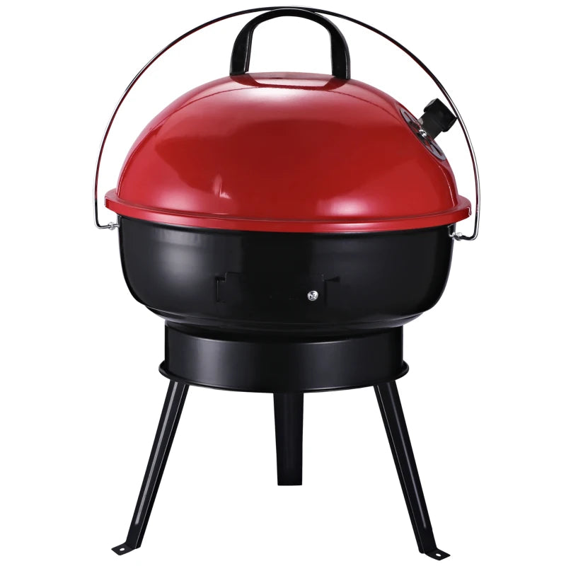 Portable Metal Tripod Charcoal BBQ Grill in Black and Red