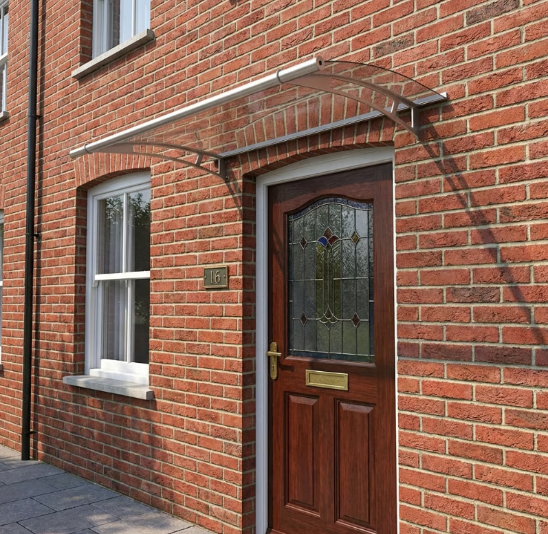 150cm Clear Shield Door Canopy – Stainless Steel Brackets, 4mm Acrylic Roof, Includes Fixings