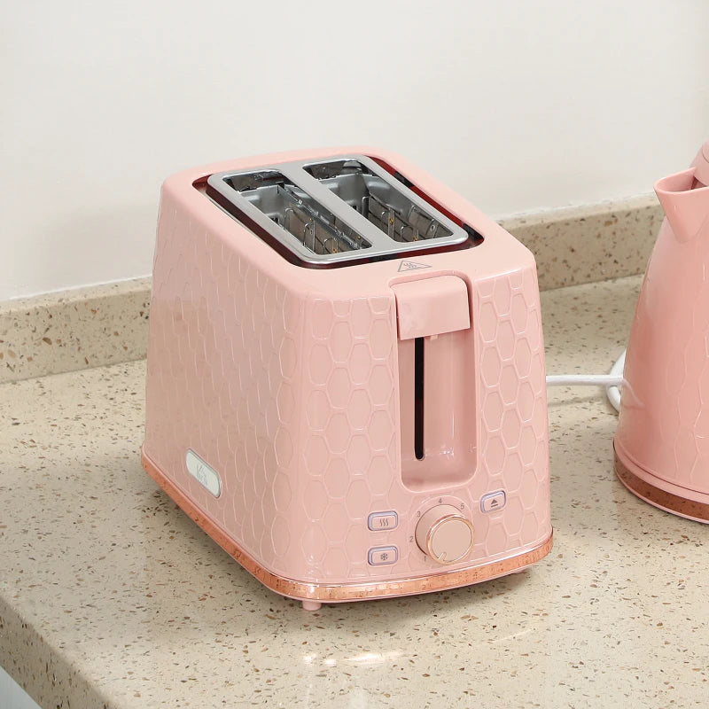 Light Pink 1.7L Fast Boil Kettle & 2 Slice Toaster Set - 3000W, Auto Shut Off, Browning Controls
