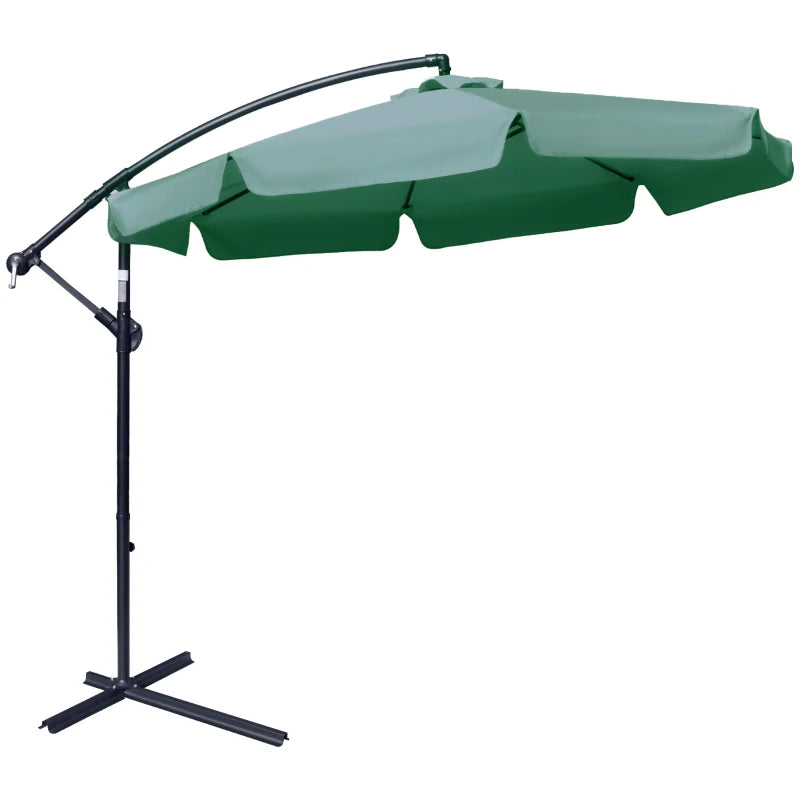 Green Cantilever Garden Parasol with Crank Handle - Outdoor Sun Shade