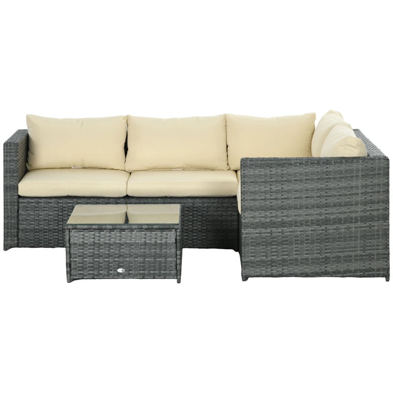 Beige 4 Seater Rattan Patio Furniture Set with Thick Cushions