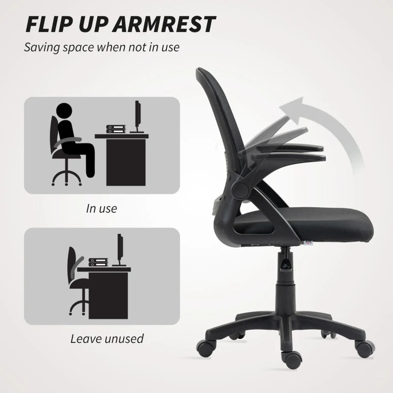 Breathable Mesh Ergonomic Office Chair with Flip-up Armrests and Lumbar Support for Home and Office Black