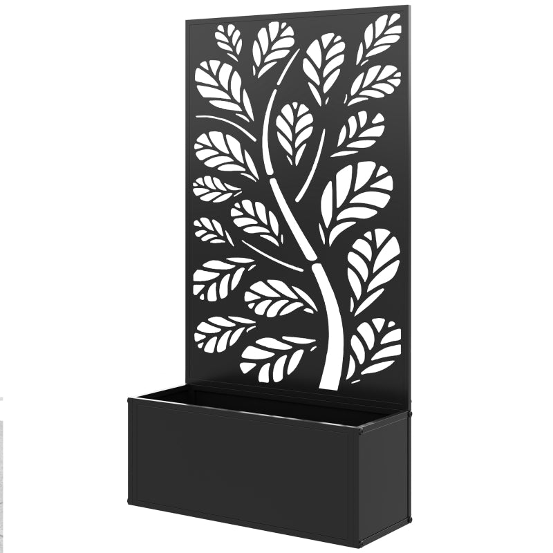Outdoor Metal Planter with Back Trellis - Black - Large Size - 113H x 61L x 23W cm