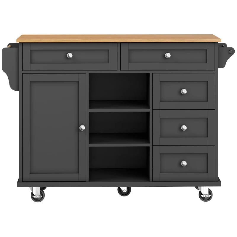 4-Tier Rolling Kitchen Island with Versatile Storage - Black Wooden Finish for Utensils & Kitchen Organization