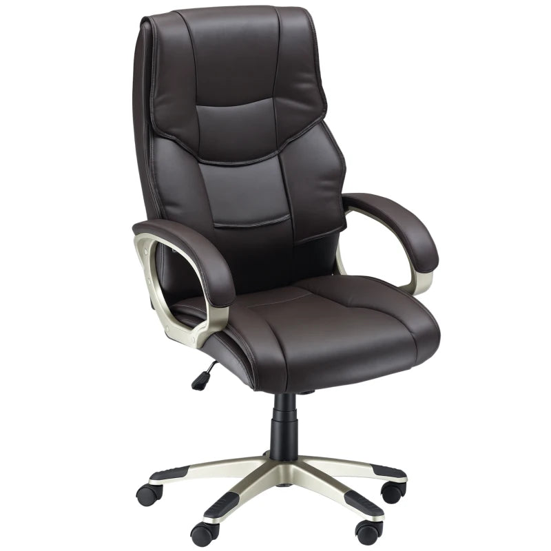High Back Home Office Chair - Adjustable Faux Leather Desk Chair with Rocking Function in Brown