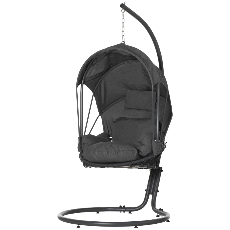 Grey Hanging Egg Swing Chair with Stand, Cushion, and Canopy