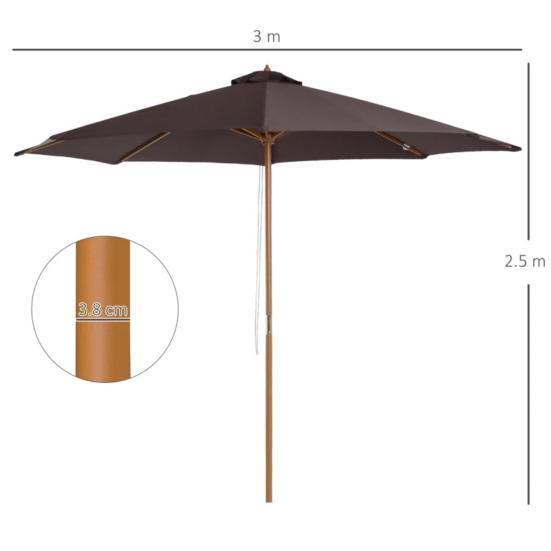 Wooden Coffee Garden Parasol with Pulley Mechanism