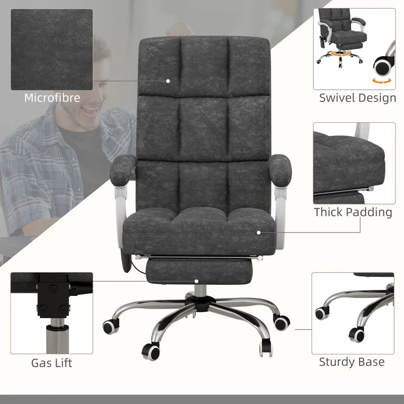 Vinsetto Ergonomic Massage Office Chair with Heat, Reclining Back & Footrest - Comfy Desk Chair for Home Office, Charcoal Grey