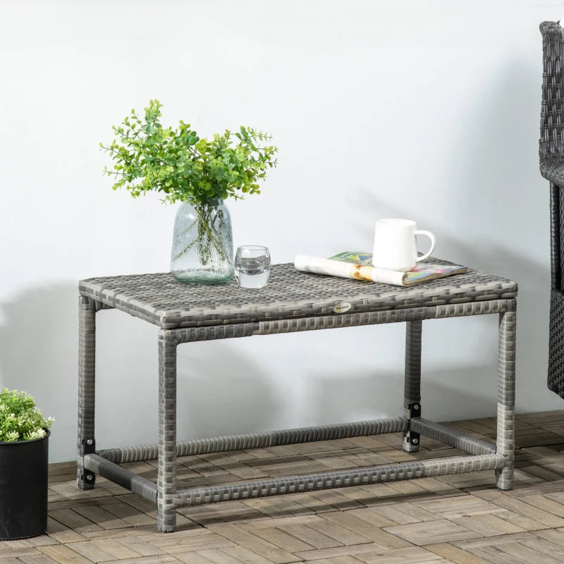 Grey Rattan Outdoor Side Table with Plastic Board - Patio & Balcony Furniture