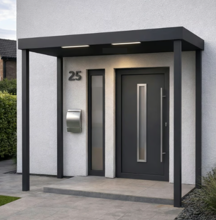 240 x 120cm Aluminium Canopy with 4 Posts and LED Strip-light - RAL 7016 Anthracite Grey
