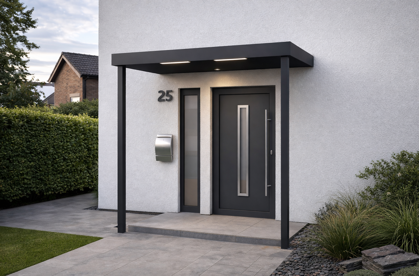 Custom Aluminium Canopy with Motion Sensor, LED & 2 Posts (Bespoke Colour)