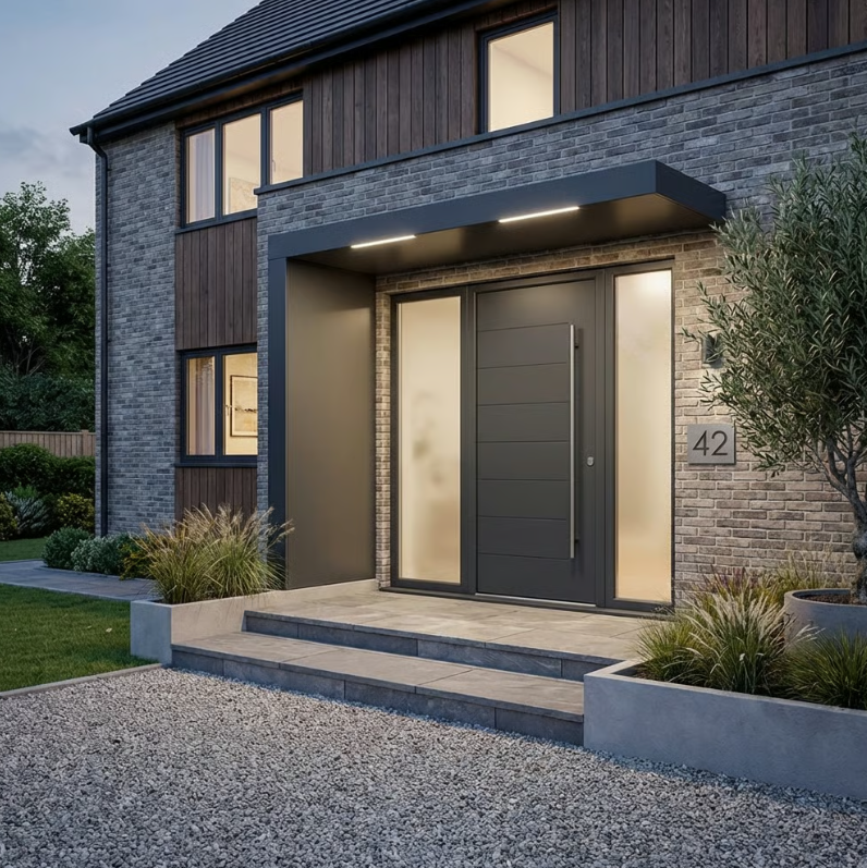 250x90cm Aluminium Canopy With LED Light Strip & Side Panel - Anthracite Grey (Left or Right)