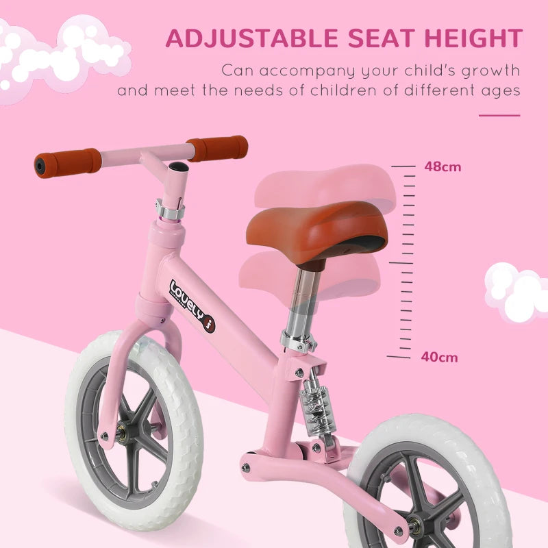 12" Kids Balance Bike - No Pedal Toddler Bicycle with Adjustable Seat & Shock Absorber - Pink Gift for Ages 2-5