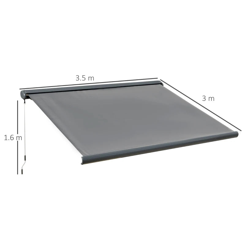 3.5m x 3m Full Cassette Electric Awning With Manual Hand Crank - Grey With Remote Control