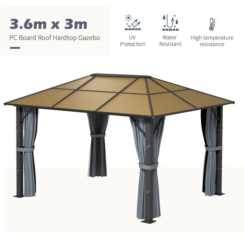 3m x 3.6m Hardtop Aluminium Gazebo With Curtains