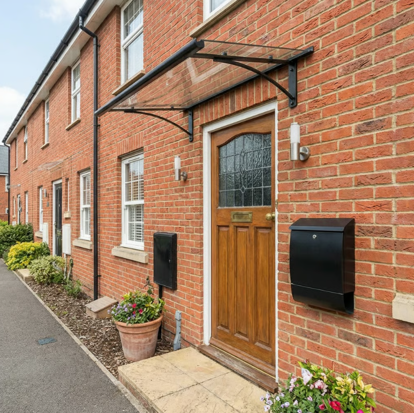 Gutta PT/GR Shield Door Canopy 160 x 90cm – Clear 4mm Acrylic Roof, Aluminium Frame, Snow-Load Tested