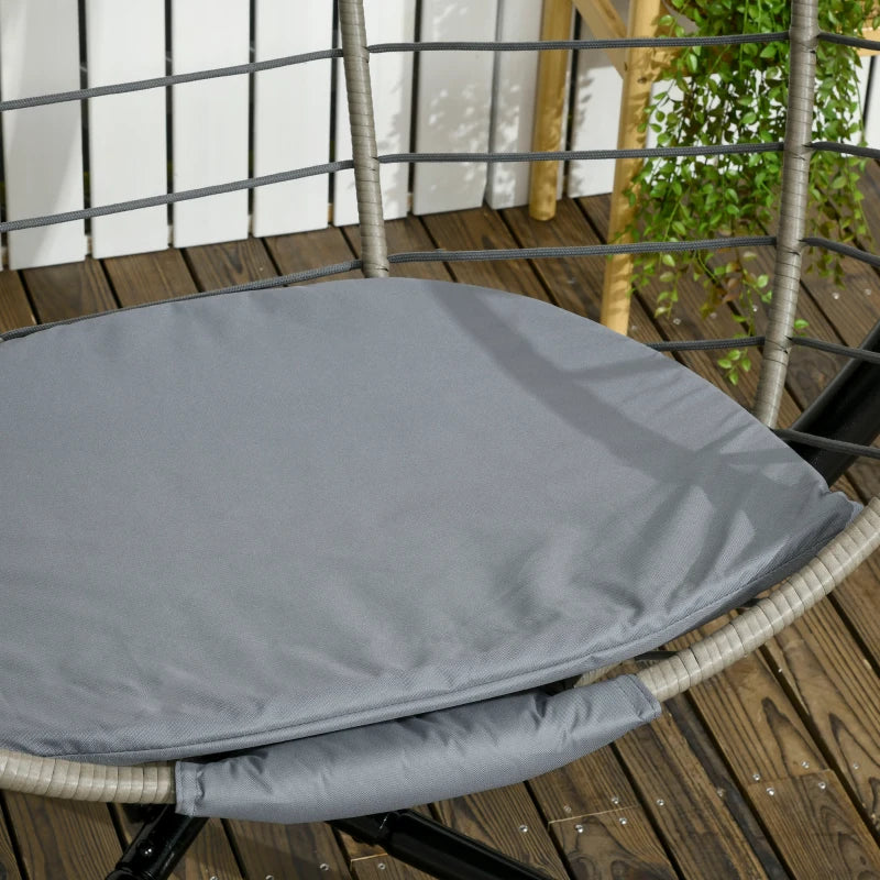 Grey Rattan Swing Chair with Metal Stand and Padded Cushion