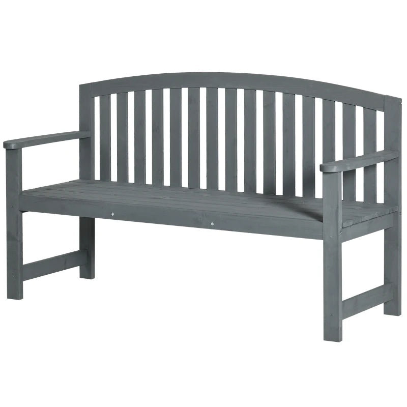 Grey 2-Seater Wooden Garden Bench with Armrest, Outdoor Furniture for Park & Balcony