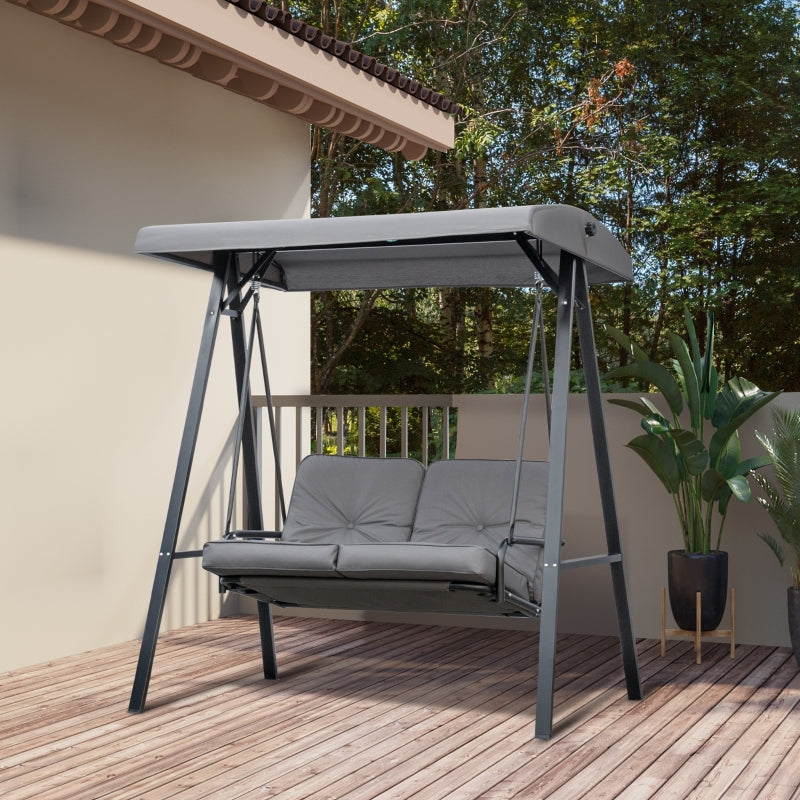 Grey 2-Seater Outdoor Swing Chair with Adjustable Canopy