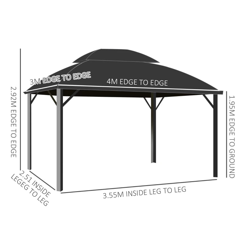 Black Aluminium Framed 4m x 3m Hard Top Gazebo