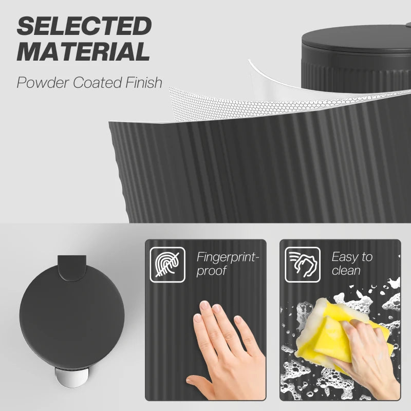 30L Black Pedal Kitchen Bin with Soft Close & Stay Open Lid, Removable Inner Bucket for Home & Office