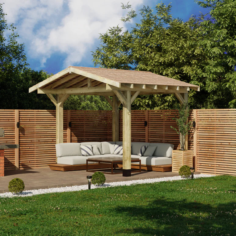 Ruby Wooden Apex Gazebo with Cedar Shingle Roof – With Overhang Design