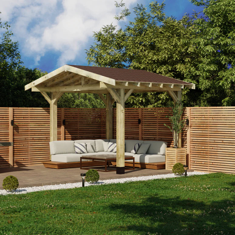 Ruby Wooden Apex Gazebo with Katepal Brown Shingle Roof & Overhang - Premium Weatherproof Garden Gazebo