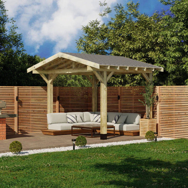 Ruby Wooden Apex Gazebo with Katepal Grey Shingle Roof & Overhang - Premium Garden Gazebo