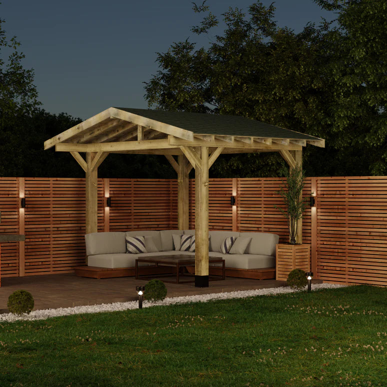 Ruby Wooden Apex Gazebo with Katepal Green Shingle Roof & Overhang