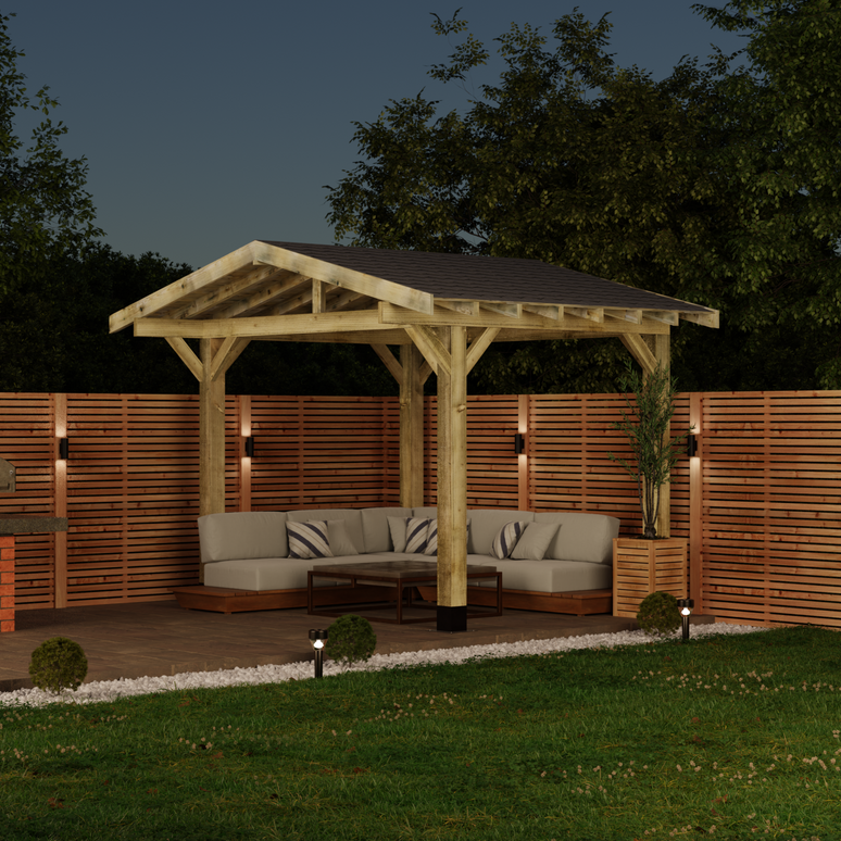Ruby Wooden Apex Gazebo with Katepal Grey Shingle Roof & Overhang - Premium Garden Gazebo