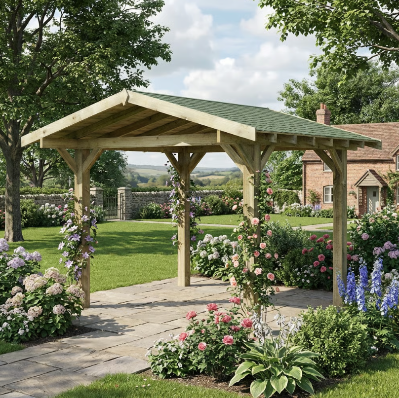 Ruby Wooden Gazebo - Katepal Green Shingle Roof - Apex Design - No Overhang