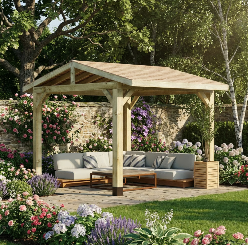 Ruby Wooden Apex Gazebo with Cedar Shingle Roof – No Overhang Design