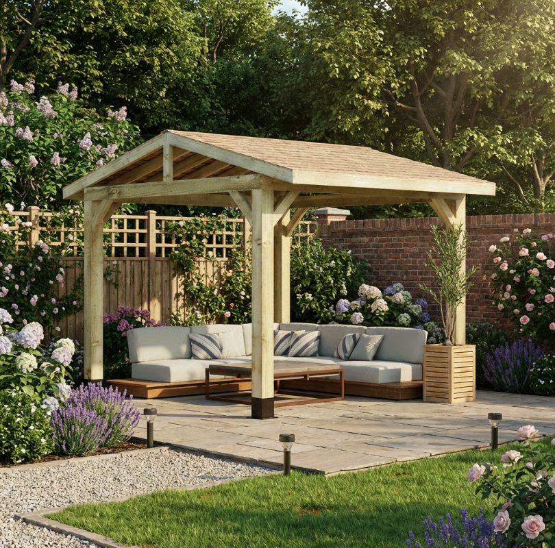 Ruby Wooden Apex Gazebo with Cedar Shingle Roof – No Overhang Design