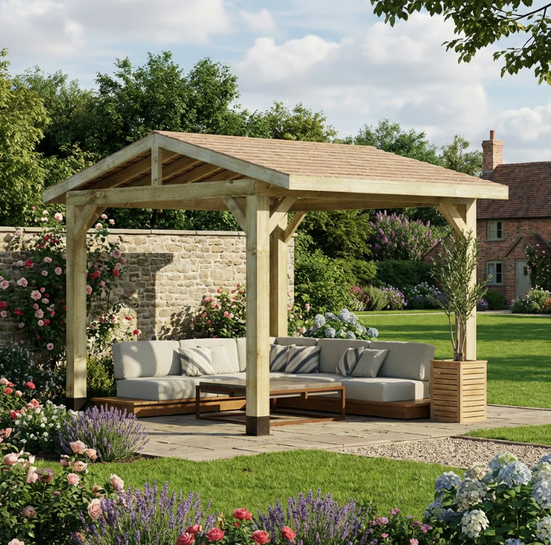 Ruby Wooden Apex Gazebo with Cedar Shingle Roof – No Overhang Design
