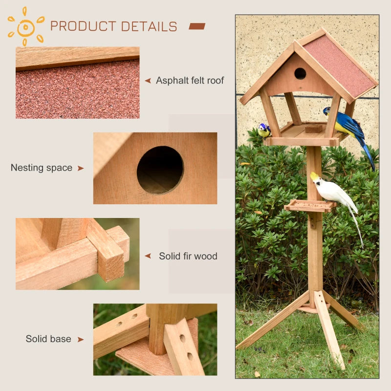 Wooden Freestanding Bird Table Feeding Station for Garden - 139cm Height, Natural Wood Design, Perfect Outdoor Bird Feeder