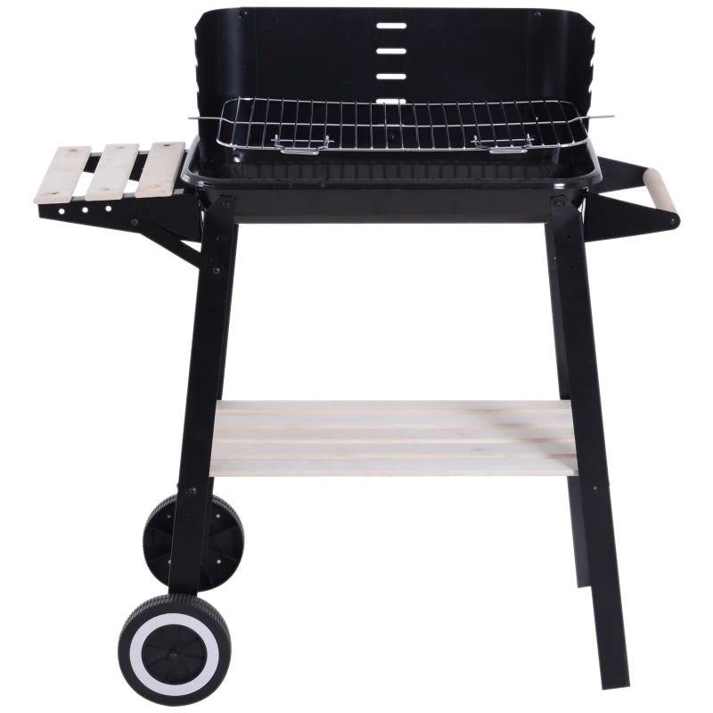 Charcoal BBQ Grill with Side Trays and Storage Shelf - Outdoor Patio Garden