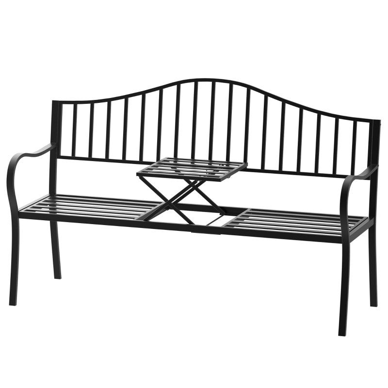 Metal Garden Bench with Table, 160x53x95 cm, Black