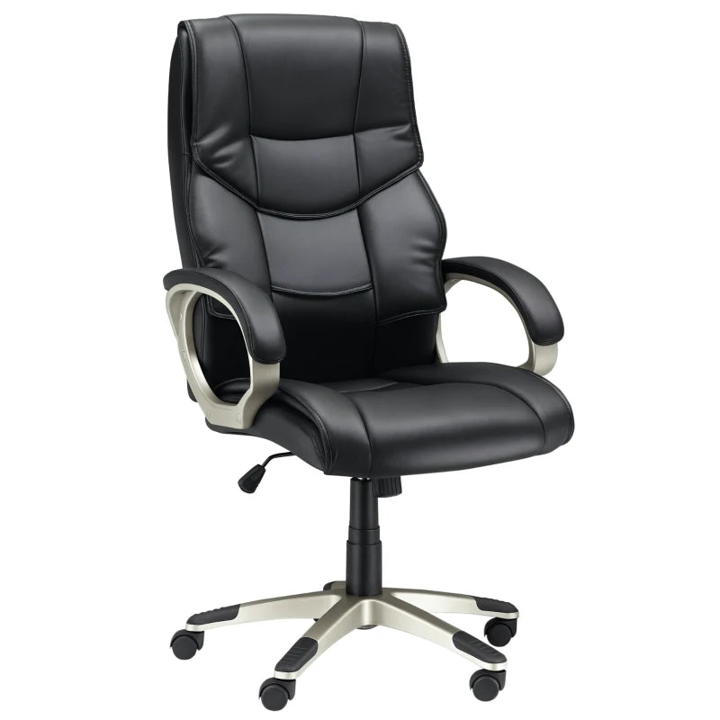High Back Faux Leather Home Office Chair - Adjustable Height Rocking Desk Chair in Black for Comfort & Style