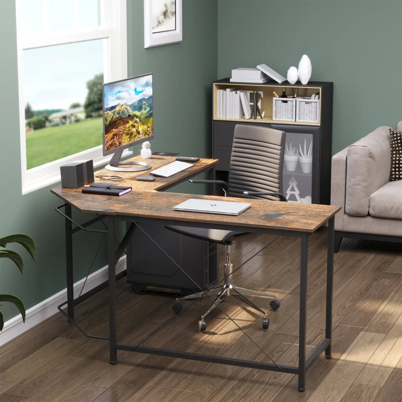 Rustic Brown L-Shaped Gaming Desk - 150x150 cm Corner Computer Desk for Home Office & Study