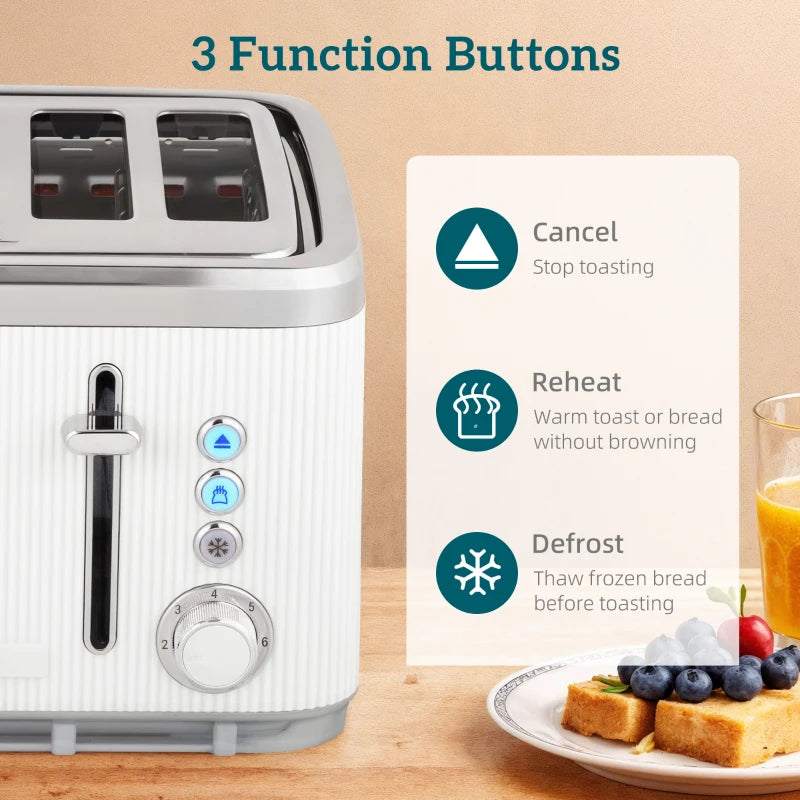 Electric Stainless Steel Kettle & Toaster Set - 3000W Fast Boil 1.7L Kettle with Strix Thermostat & 4 Slice Toaster, White