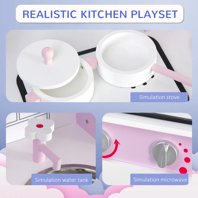 Kids Pretend Kitchen Playset with Cooking Toy Accessories - Fun Pink Role Play Set for Creative Young Chefs